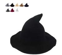 Cappello classico da strega di Halloween, lavorato a maglia, 45,7 cm, grande, in feltro a tesa larga, cappello da mago per feste, gotico, per donne e uomini, (nero)