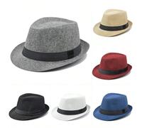 Cappello classico da uomo in feltro morbido con falda corta, adatto per l'estate, accessorio per costume da gangster per feste a tema Colore unicoPoliestere