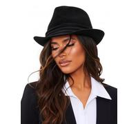 Cappello classico da uomo in lana Manhattan strutturato Trilby Fedora con fascia a tesa corta Panama Gangster Hat, nero, L