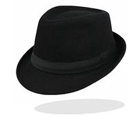 Cappello classico Derby Fedora Uomo Manhattan Strutturato Gangster Trilby Cubano Tesa corta Cappelli Vintage Panama Jazz (Taglia: 7 1/4), Nero , L