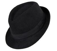 Cappello classico Fedora a tesa corta Manhattan strutturato Gangster Trilby Jazz Hat con fascia (S-M), Nero/banda larga, Medium
