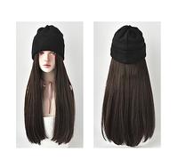Cappello con Capelli Parrucche sintetiche lunghe e dritte con cappelli lavorati a maglia for ragazza Womem Parrucche belle e calde for cappello Parrucca for berretto autunno inverno lavorato a maglia