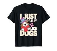 Cappello con Cucciolo di Cartone Animato con Scritta I Just Really Like Dogs Maglietta