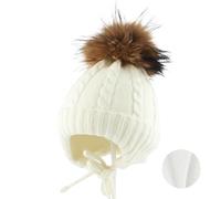 Cappello Con Paraorecchie Cappello Bambini Ragazza Ragazzo Inverno caldo Plus Berretti di lana lavorati a maglia in velluto for bambini Berretto con paraorecchie da esterno(Cream white)