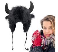 Cappello con paraorecchie cornuto, berretto invernale spesso 67 cm con orecchie e corna di peluche, cappello da cavaliere selvaggio, copricapo per uomo e donna, costume di Halloween, cosplay di