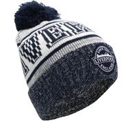 Cappello con pompon stile Liverpool 1207 blu navy bianco grigio mélange | taglia adulto | toppa tessuta