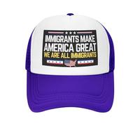 Cappello con scritta "Immigrants Make America Great" (Gli immigrati rendono grande l'America) Cappello con scritta "We are All Immigrants" (Siamo tutti immigrati) Cappello in rete per uomo e donna, ne