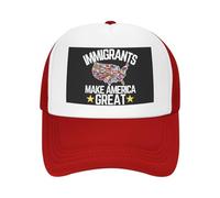 Cappello con scritta "Immigrants Make America Great" (Gli immigrati rendono grande l'America) Cappello con scritta "We are All Immigrants" (Siamo tutti immigrati) Cappello in rete per uomo e donna, ne