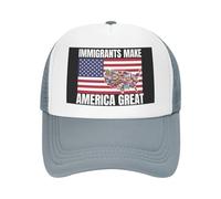 Cappello con scritta "Immigrants Make America Great" (Gli immigrati rendono grande l'America) Cappello con scritta "We are All Immigrants" (Siamo tutti immigrati) Cappello in rete per uomo e donna, ne