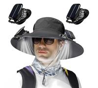 Cappello con ventilatore a energia solare, ventilatore solare, cappello con ventilatore integrato, cappelli a tesa larga con 2 ventilatori solari, 3 velocità del vento regolabili, ricarica solare e
