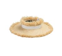 Cappello con Visiera in Rafia con Bordi sfrangiati Cappelli da Sole a Tesa Larga da Donna Protezione UV Cappelli da Spiaggia con Parte Superiore Vuota