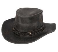 Cappello Cowboy Aussie In Vera Pelle Nera Australiano Da Western Outback Bush