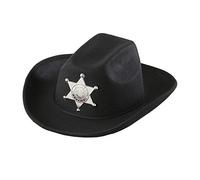 CAPPELLO COWBOY FELTRO SPAZZOLATO NERO CON STELLA SCERIFFO ACCESSORI PER ABITO VESTITO TRAVESTIMENTO CARNEVALE BAMBINO
