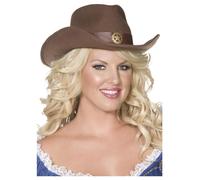Cappello Cowgirl Deluxe Marrone Rodeo Wild West Per Signore Costume Elegante