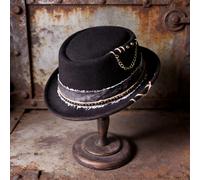 Cappello da a stile Steam Punk Pork Pie, cappello fedora piatto per Halloween, cappello da gentleman papà Bowler Porkpie Jazz con misura regolabile
