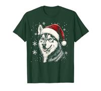 Cappello da Babbo Natale con Husky, Divertente, Carino, Cane, Mamma, papà, Natale Maglietta