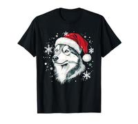 Cappello da Babbo Natale con Husky, Divertente, Carino, Cane, Mamma, papà, Natale Maglietta