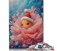 Cappello da Babbo Natale con pesce pagliaccio Puzzle in Legno 1000 Pezzi | Arte dell'oceano tropicale, Design acquatico giocoso, Gioco di Famiglia, Gioco, Puzzle in Legno, 14+, 70x50cm.