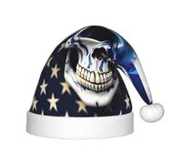 Cappello da Babbo Natale per bambini a righe blu con teschio e stelle, un comodo cappello di Natale con stampa, ideale per Capodanno e feste festive