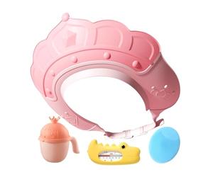 Cappello da bagno - Cappello per capelli con indicatore della temperatura 'acqua e tazza di shampoo | Capo di shampo regolabile, visiera da bagno delicata, pennello per shampoo morbido, protezion
