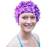 Cappello Da Bagno, Cuffia Da Bagno A Fiori Per Donna, Cappello Da Bagnoo, Stile Vintage Con Fiori Cuciti A Mano | Comodo Alla Per Le Donne Con Capelli Lunghi O Corti, Parchi Acquatici, Pi
