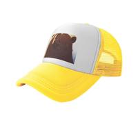 Cappello da baseball con orso marrone con testa sollevata nera stampata in rete, cappello da camionista traspirante, adatto per pesca ed escursionismo, Giallo, L