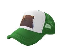 Cappello da baseball con orso marrone con testa sollevata nera stampata in rete, cappello da camionista traspirante, adatto per pesca ed escursionismo, Verde scuro, L