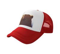 Cappello da baseball con orso marrone con testa sollevata nera stampata in rete, cappello da camionista traspirante, adatto per pesca ed escursionismo, Rosso, L