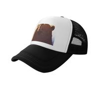Cappello da baseball con orso marrone con testa sollevata nera stampata in rete, cappello da camionista traspirante, adatto per pesca ed escursionismo, Nero, L