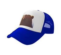 Cappello da baseball con orso marrone con testa sollevata nera stampata in rete, cappello da camionista traspirante, adatto per pesca ed escursionismo, Blu, L