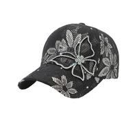Cappello da Baseball da Donna con Strass e Paillettes, Cappello Estivo a Rete con Diamanti e Farfalla in Pizzo, Piccolo Berretto Floreale, B-Nero, M