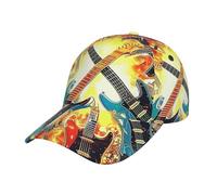 Cappello da Baseball Electric Guitars Flames Rock Music Cappello da Baseball A Croce Caccia Asciugatura Rapida Regolabile Cappellino da Camionista, per Sportivo, All'Aperto, Golf, 57-60cm