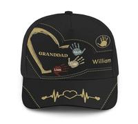Cappello da Baseball Grandpa Custom Name Grandchildren Hands And Black Pattern Cappello da Baseball A Croce Caccia Protezione Solare Cappellino da Camionista, per Sportivo, All'Aperto, 57-60cm