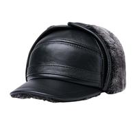 Cappello da Baseball in Vera Pelle Calda con Protezione per Le Orecchie, Cappello da Caccia Invernale, Fodera in Pile Caldo, Adatto per attività all'aperto Fredde e umide,Black a,L