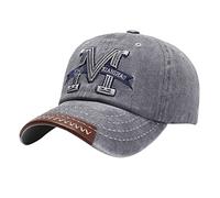 Cappello da baseball per uomo e donna, stile retrò, con visiera in denim lavato, lettera M, ricamato, visiera per auto, Grigio, Taglia unica