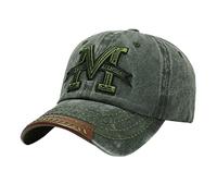 Cappello da baseball per uomo e donna, stile retrò, con visiera in denim lavato, lettera M, ricamato, visiera per auto, Verde, Taglia unica