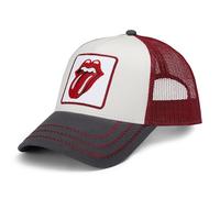 Amplified Cappellino da baseball Trucker con chiusura a scatto regolabile, traspirante, Rolling Stones, grigio scuro-rosso, Taglia unica