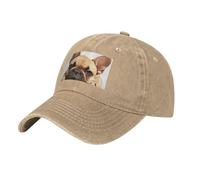 Cappello da baseball vintage con stampa di bulldog francese, per uomo e donna, cappello da baseball per uomo e donna, cappello da papà lavato invecchiato, per corsa, attività all'aperto, Naturale