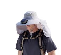 Cappello da bob con ventilatore solare per uomo e donna UPF 50+, ampio bordo, per sport all'aria aperta, pesca, estate, con tecnologia, Grigio chiaro, Taglia Unica