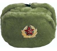 Cappello da cacciatore russo da uomo, cappello invernale caldo con distintivo sovietico unisex, pelliccia finta Ushanka con alette, cappello stile sovietico cappello invernale unisex, Verde, Taglia