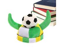 Cappello da calcio, morbido copricapo in peluche con corna di - Cappello in maschera per adulti a tema pallone sportivo - per uomini donne giovani fan tifo giochi di ruolo partito bar all'aperto