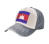 Cappello da Camionista in Denim Invecchiato,Berretto da Baseball in Lavato Retrò con Disegno Della Bandiera Della Cambogia,Cappello da Sole Unisex Traspirante per Viaggi Ed Escursioni 3 One Size