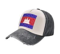 Cappello da Camionista in Denim Invecchiato,Berretto da Baseball in Lavato Retrò con Disegno Della Bandiera Della Cambogia,Cappello da Sole Unisex Traspirante per Viaggi Ed Escursioni 4 One Size