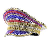 Cappello da capitano con strass colorati per matrimoni, feste in maschera, carnevale, feste in maschera, cappello da sposa, top piatto, gioco di ruolo, accessori per feste sergenti