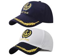 Cappello da capitano ricamato con ancora, cappello da baseball regolabile, per nautica, yacht, marinaio, camionista, Bianco e blu navy, 2-8