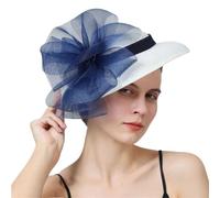 Cappello da cerimonia per feste, cappello, cappello, con fermaglio per capelli, copricapo da donna per chiesa, Avorio con blu navy, Etichettalia unica