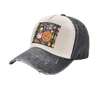 Cappello da chef con stampa pizza, cappello da baseball lavato invecchiato cappello regolabile unisex classico cappello da esterno, Nero e bianco, taglia unica