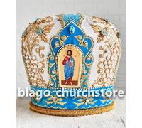 Cappello da chierici chiesa ortodossa Mitre sacerdote vescovo in velluto blu ...