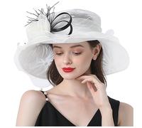 Cappello da chiesa da donna a tesa larga cappelli da sole per matrimonio tea party Fascinator cappello da donna borse da spiaggia una spiaggia, bianco, S