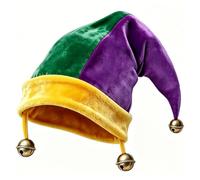 Cappello da clown da giullare, motivo a scacchi bianchi e neri con pompon, accessorio per costume (colorato)